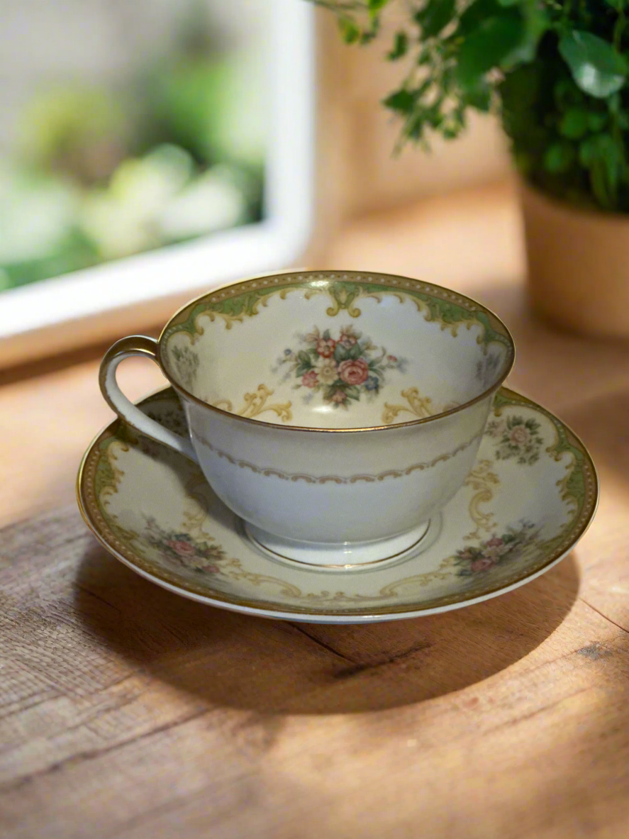 Noritake China Porcelain N3149 Floral w/Gold Tea Cup & Saucer Set