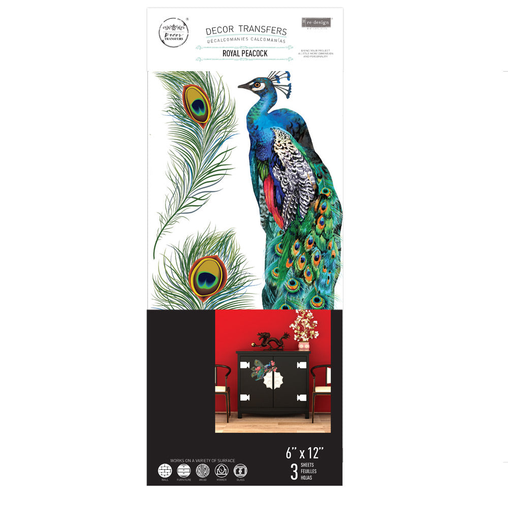 SMALL TRANSFERS – ROYAL PEACOCK – 3 SHEETS, 6″X12″