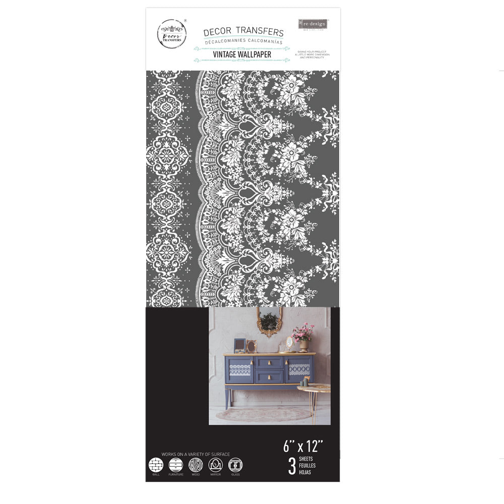 SMALL TRANSFERS – VINTAGE WALLPAPER – 3 SHEETS, 6″X12″