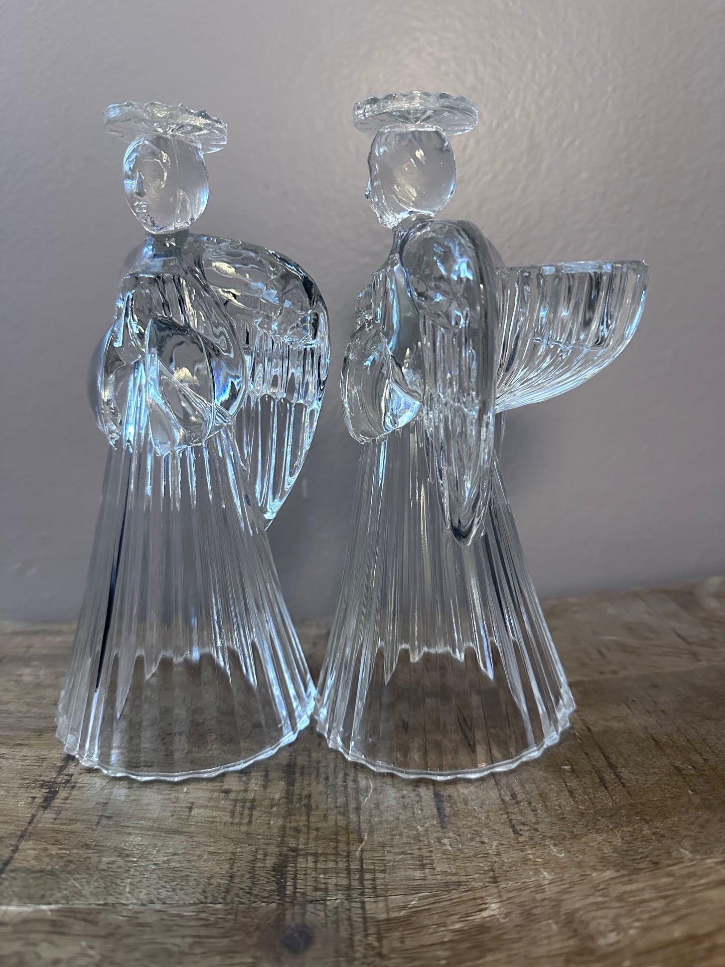 Vintage Avon 24% Lead Crystal Glass Praying Angels Candle Holders Set of 2