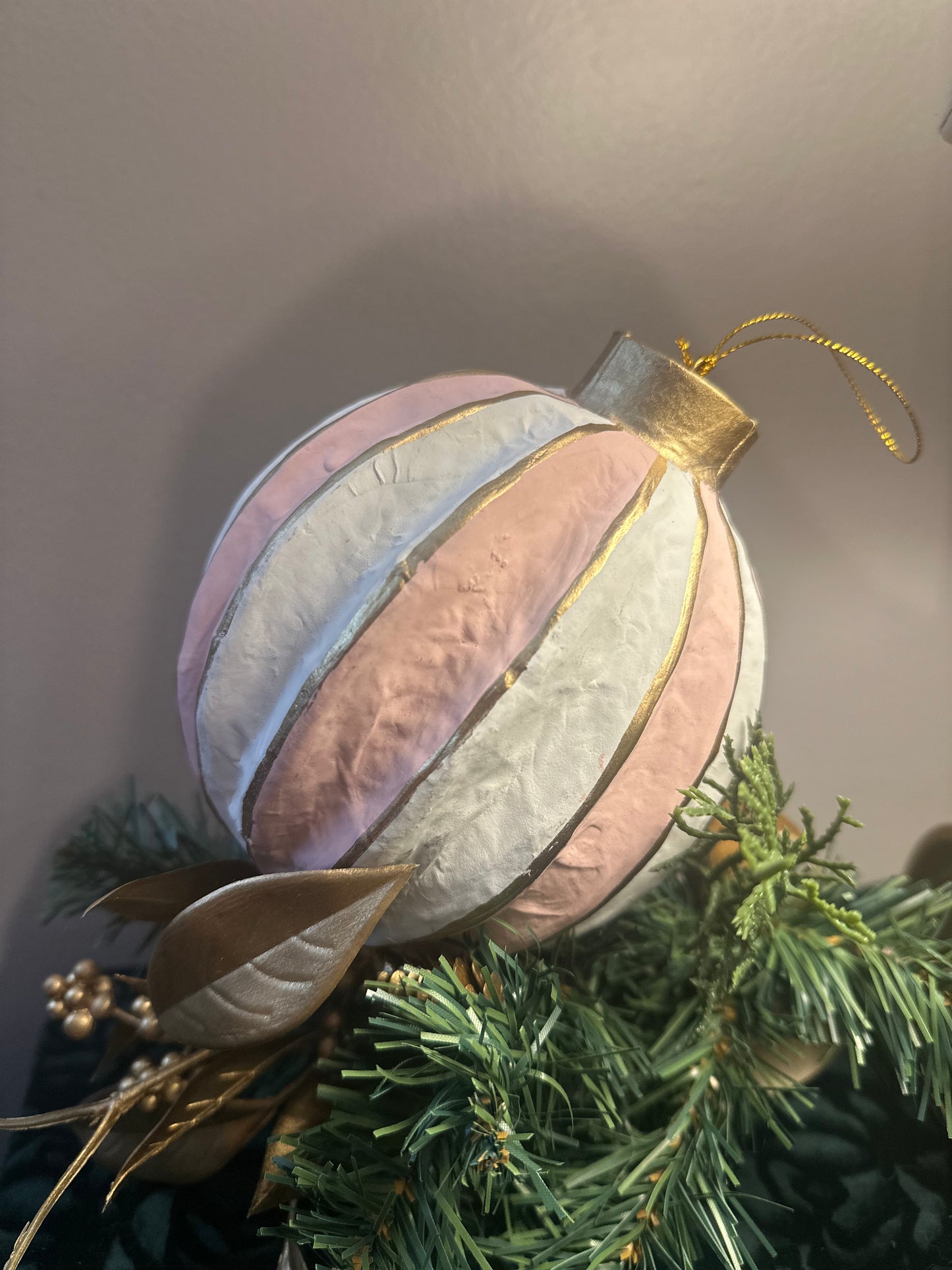 Pink White & Gold Paper Mache