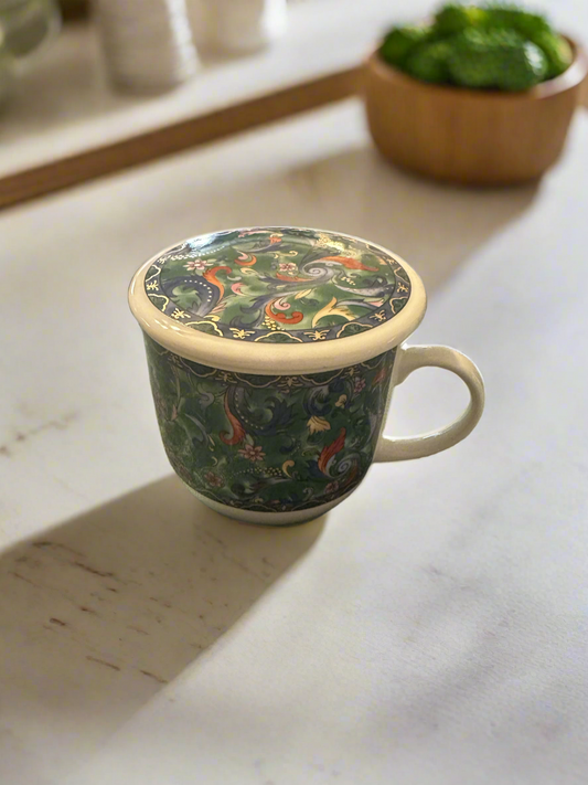 Pottery House Japan Vtg Tea Mug/Lid/Strainer