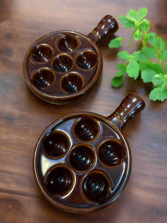 Vintage Escargot Snail/ Dish Server Brown Ceramic 6 Holes