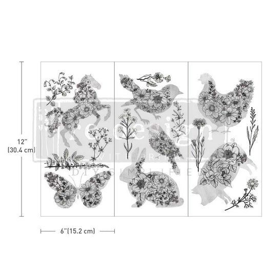 SMALL TRANSFERS – SCRIBBLED ANIMALS – 3 SHEETS, 6″X12″