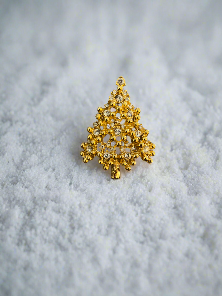 Eisenberg Christmas Tree Brooch Pin Rhinestones Enamel Gold Tone VTG
