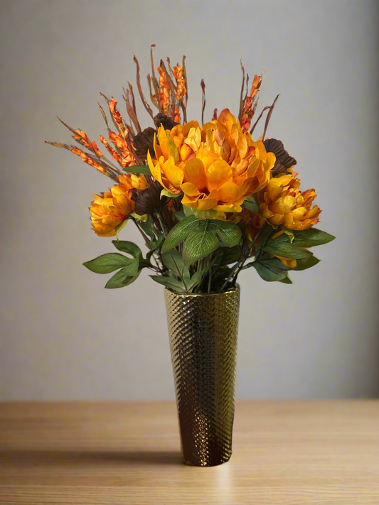 Gold Vase with Fall Floral