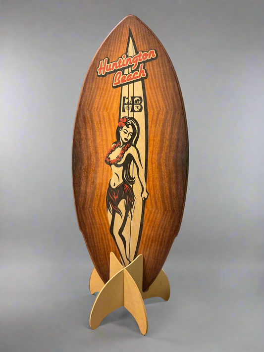 California  20" INCH WOODEN NOVELTY SURFBOARD HUNTINGTON BEACH