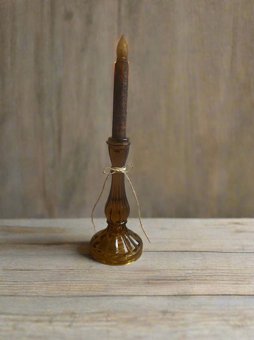 Amber Candlestick w/ primitive candle