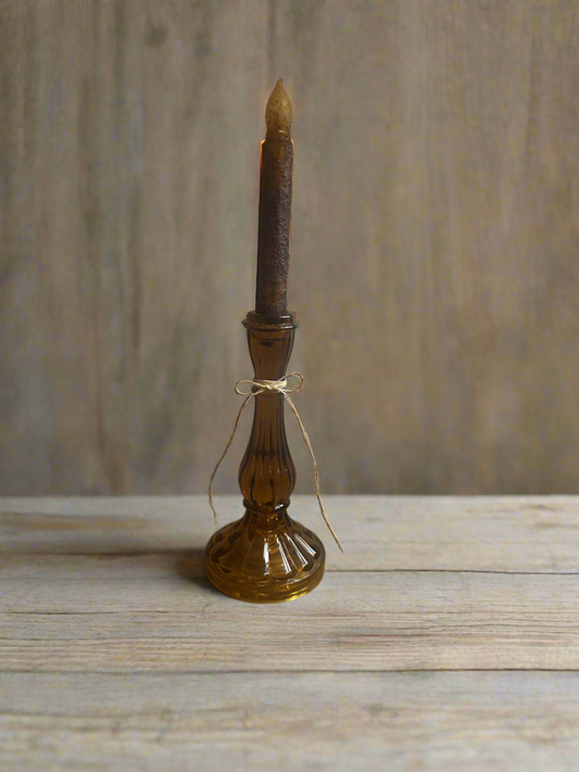 Amber Candlestick w/ primitive candle