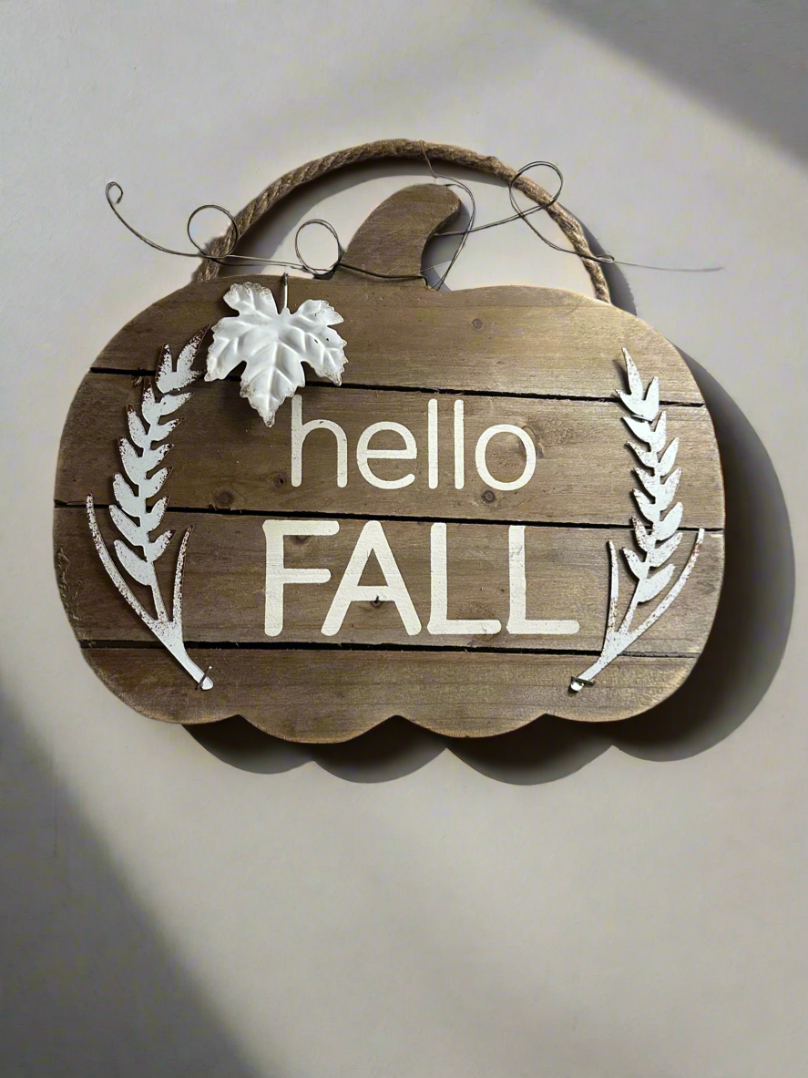 Hello Fall Wood Pumpkin