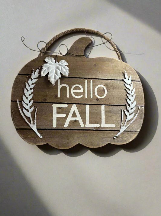 Hello Fall Wood Pumpkin