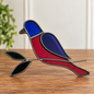 Handmade-Style Stained Glass Bird on Branch – Burgundy & Plum Glass Decor – 5.5"