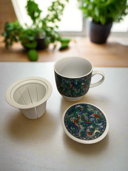 Pottery House Japan Vtg Tea Mug/Lid/Strainer