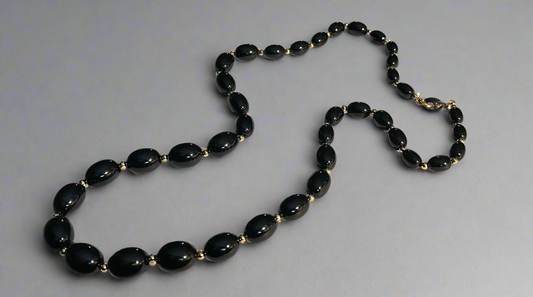Vintage MONET Black Beaded and Gold Tone Necklace