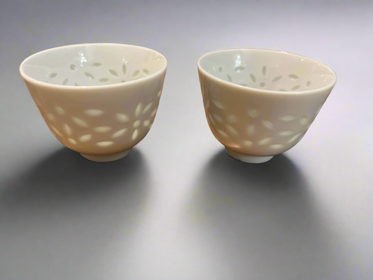 Vintage Rice Grain Porcelain Tea/Rice Wine/Sake Cup  Set of 2  Circa 1980s