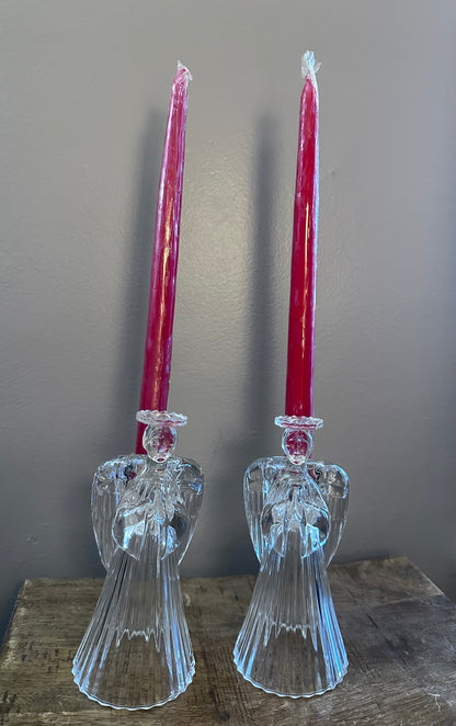 Vintage Avon 24% Lead Crystal Glass Praying Angels Candle Holders Set of 2