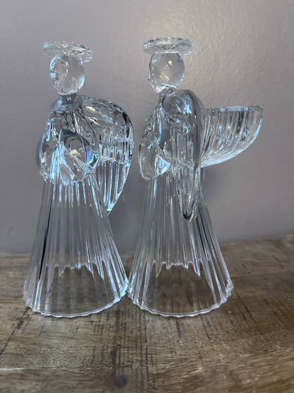 Vintage Avon 24% Lead Crystal Glass Praying Angels Candle Holders Set of 2