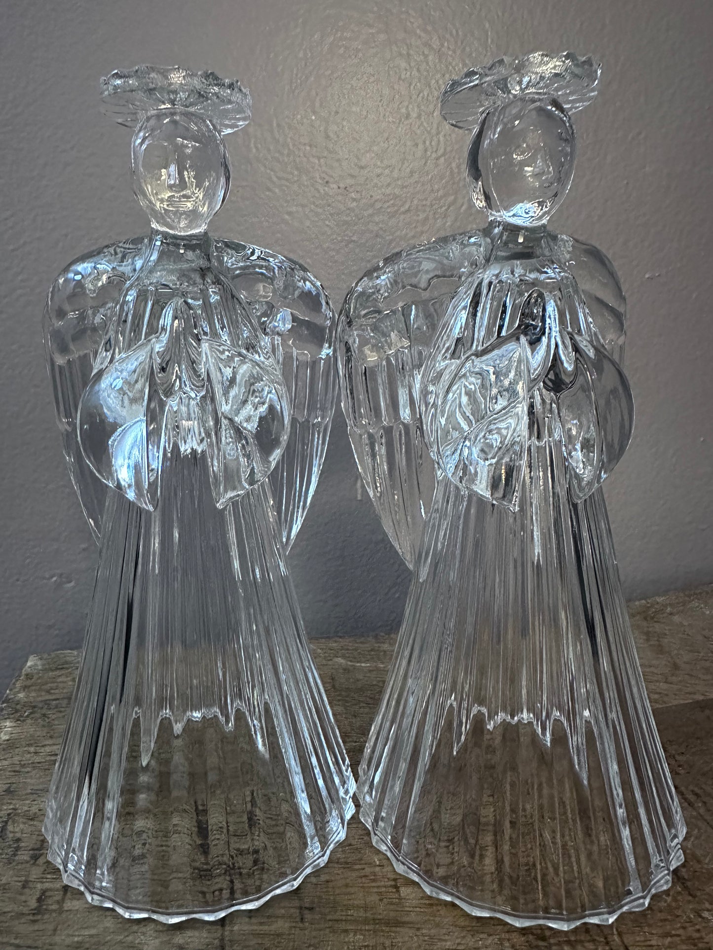 Vintage Avon 24% Lead Crystal Glass Praying Angels Candle Holders Set of 2