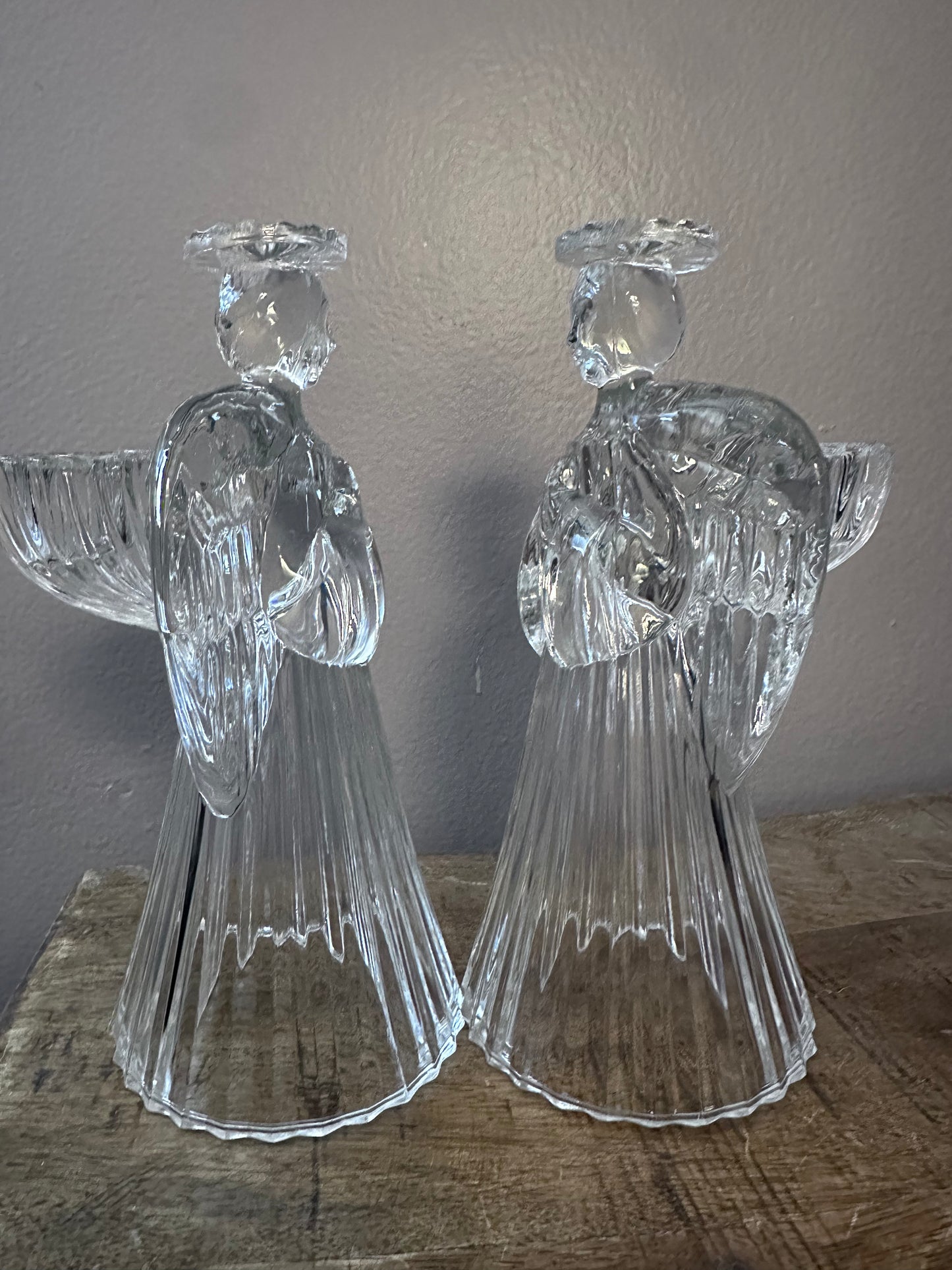 Vintage Avon 24% Lead Crystal Glass Praying Angels Candle Holders Set of 2