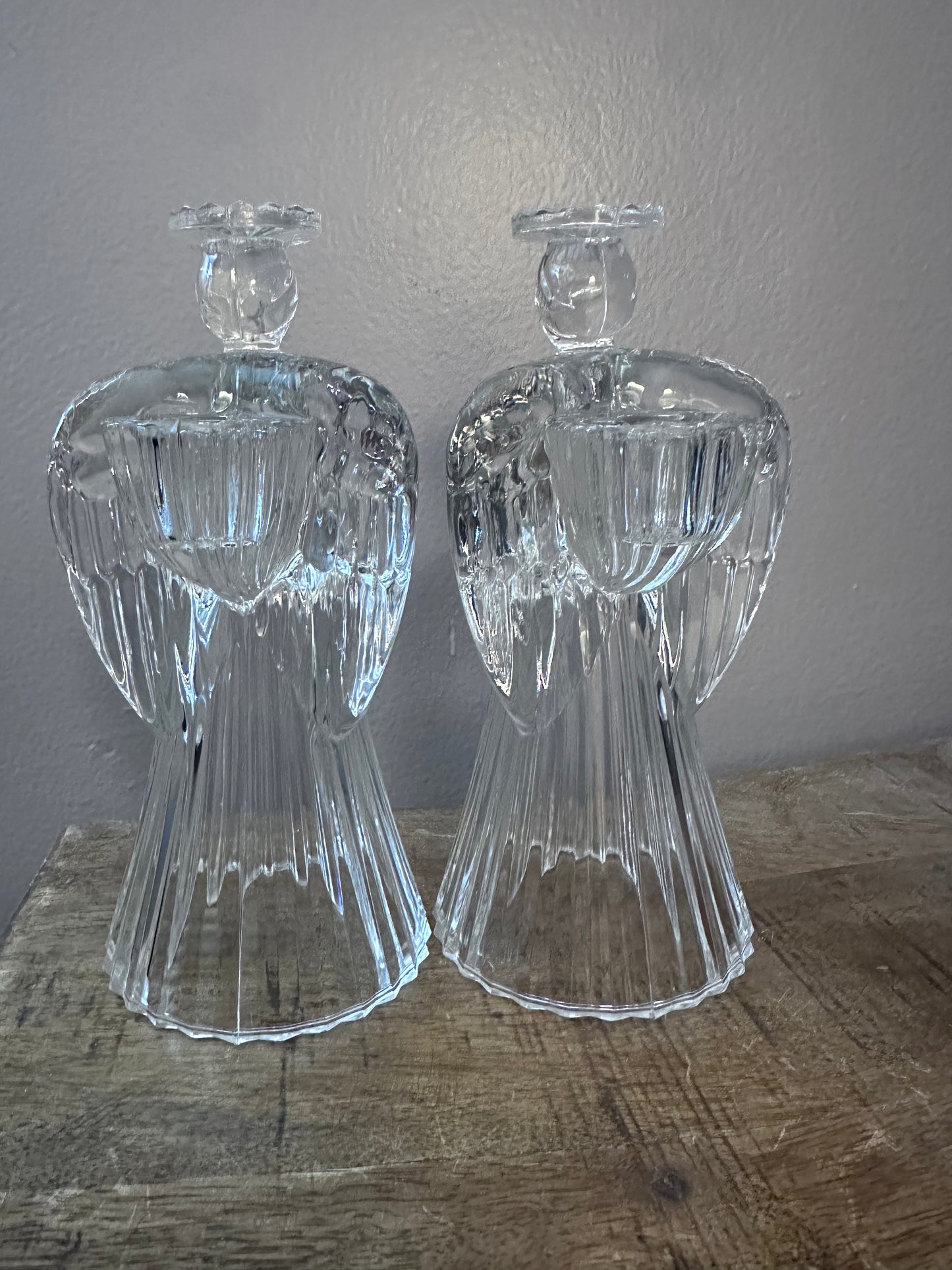 Vintage Avon 24% Lead Crystal Glass Praying Angels Candle Holders Set of 2