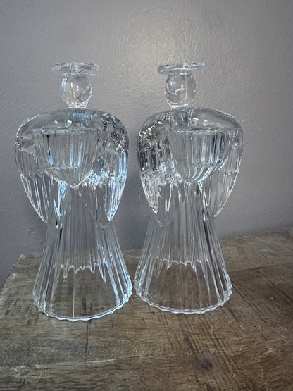 Vintage Avon 24% Lead Crystal Glass Praying Angels Candle Holders Set of 2