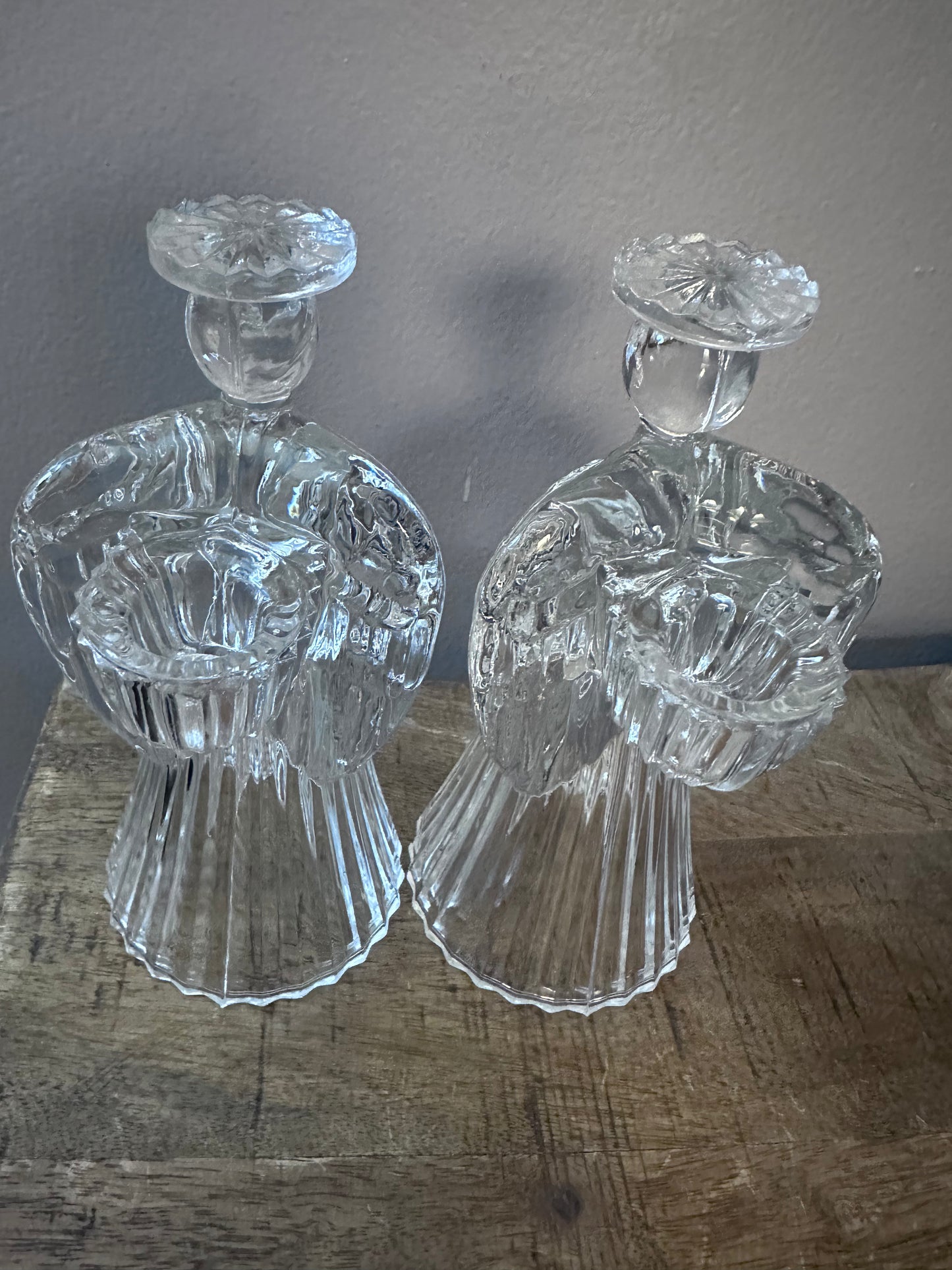 Vintage Avon 24% Lead Crystal Glass Praying Angels Candle Holders Set of 2