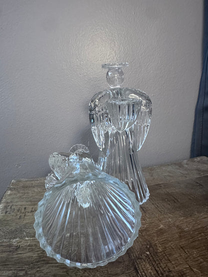Vintage Avon 24% Lead Crystal Glass Praying Angels Candle Holders Set of 2