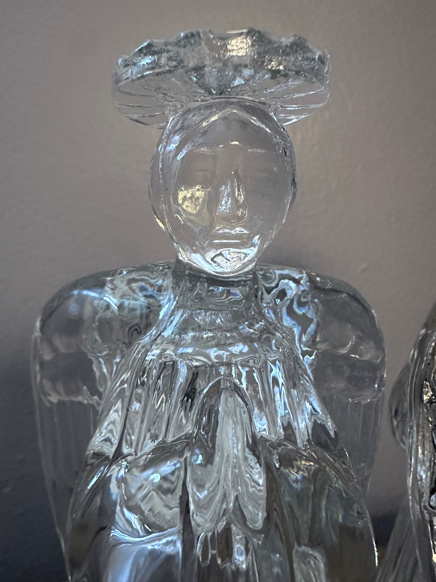 Vintage Avon 24% Lead Crystal Glass Praying Angels Candle Holders Set of 2