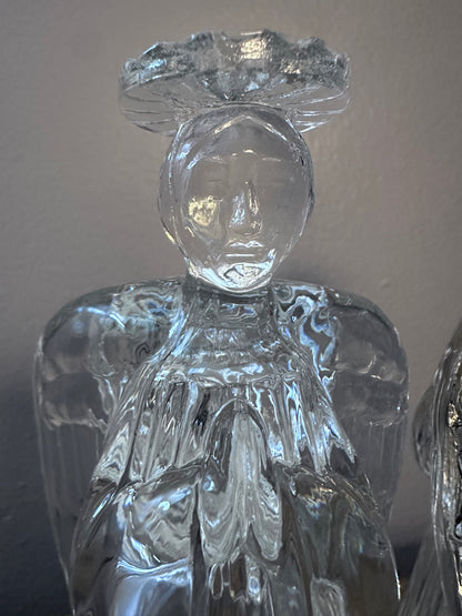 Vintage Avon 24% Lead Crystal Glass Praying Angels Candle Holders Set of 2