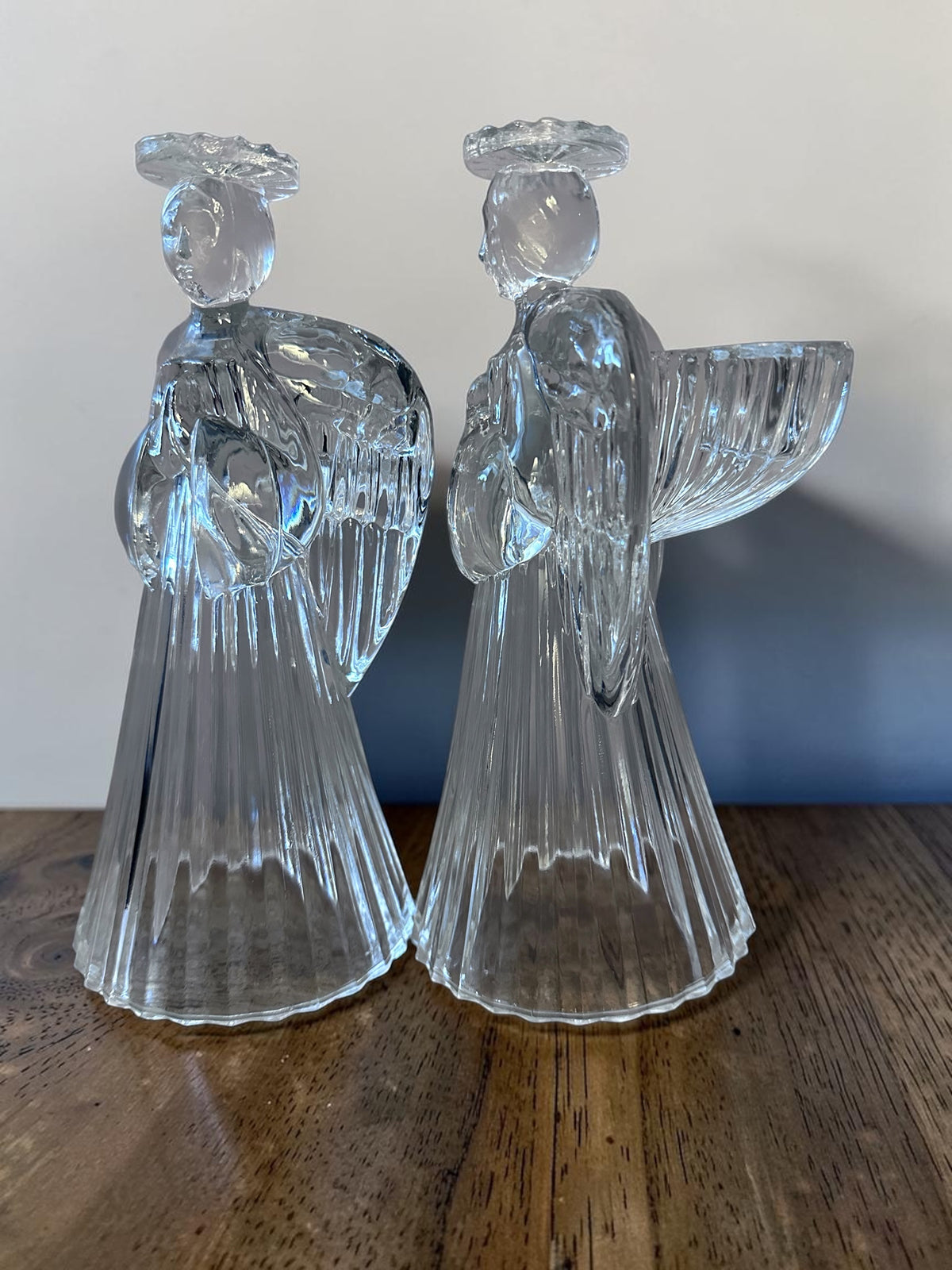 Vintage Avon 24% Lead Crystal Glass Praying Angels Candle Holders Set of 2