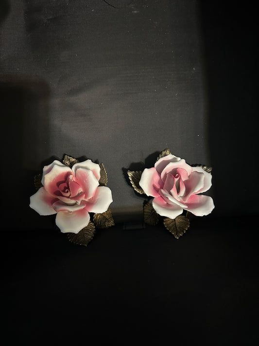 Vtg Pair of Capodimonte Porcelain Roses (set of 2)