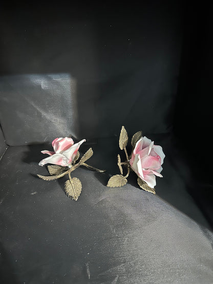 Vtg Pair of Capodimonte Porcelain Roses (set of 2)
