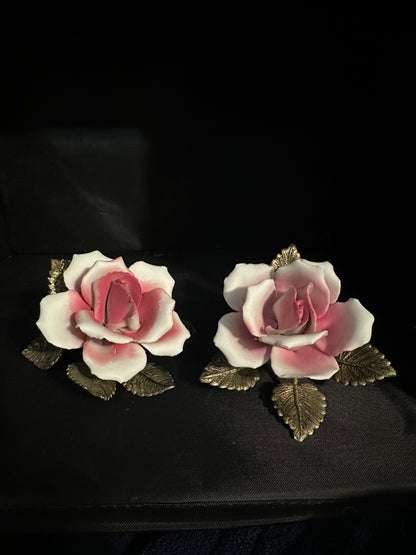 Vtg Pair of Capodimonte Porcelain Roses (set of 2)