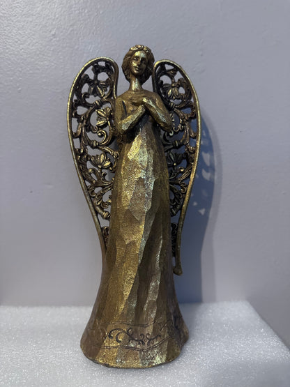 Vintage Gold Winged Angels Christmas Holiday Decor Figurine Statue