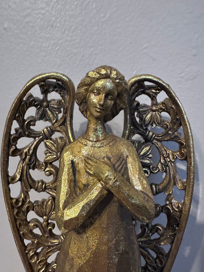 Vintage Gold Winged Angels Christmas Holiday Decor Figurine Statue
