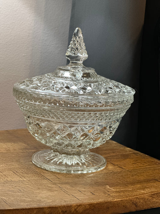 Vtg Glass Lidded Bowl