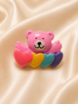 Vintage Pink Teddy Bear with Rainbow Hearts Enamel Brooch Pin