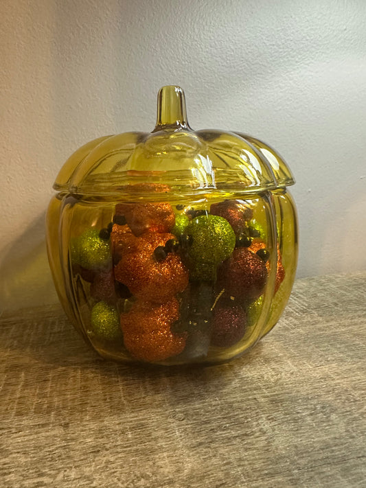 Amber Glass Lidded Pumpkin (bowl fill incld)