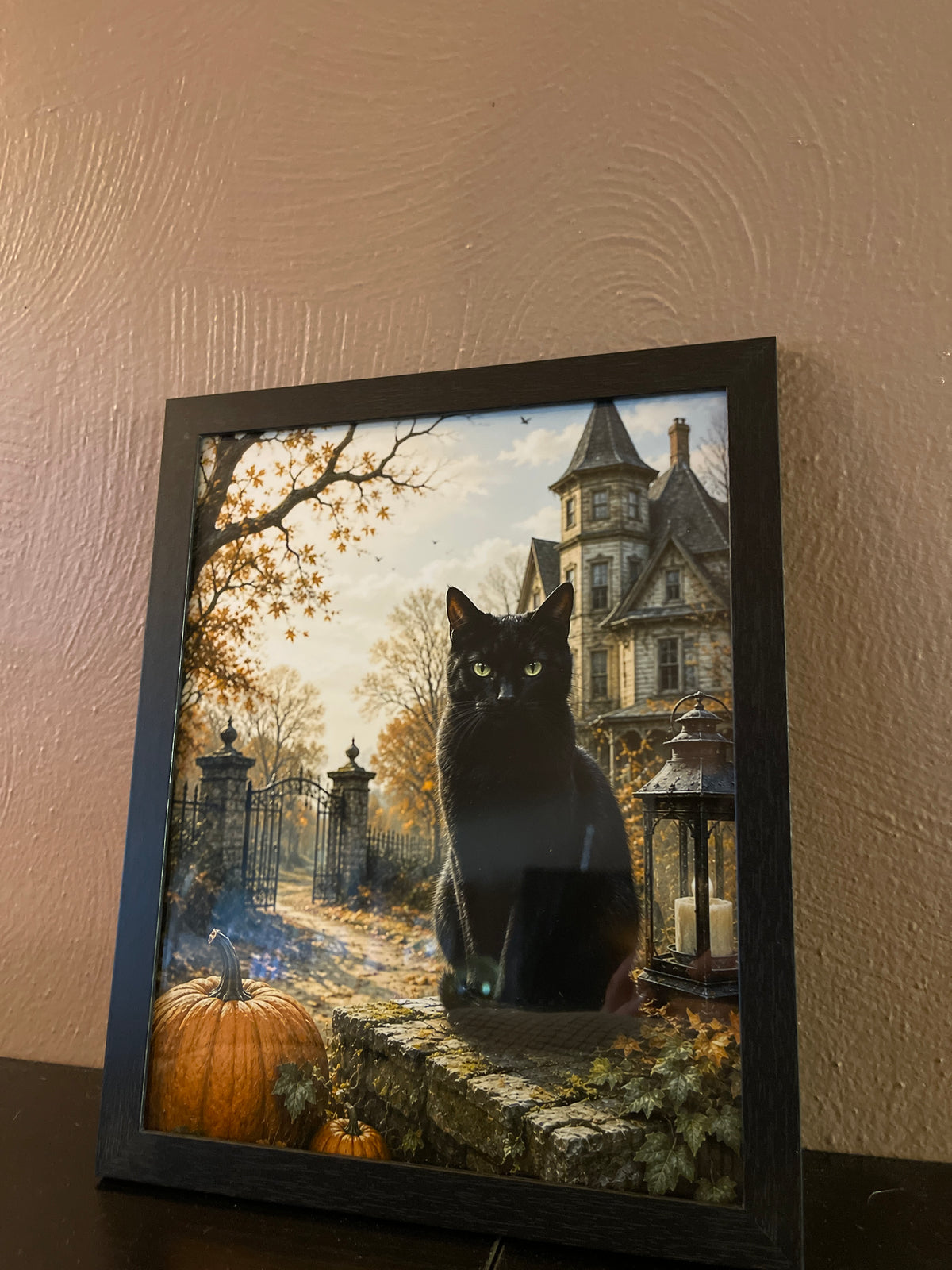 Harvest cat 8x10 framed art