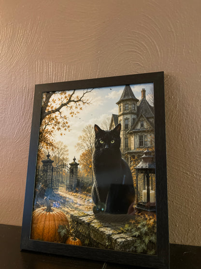 Harvest cat 8x10 framed art