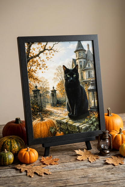 Harvest cat 8x10 framed art