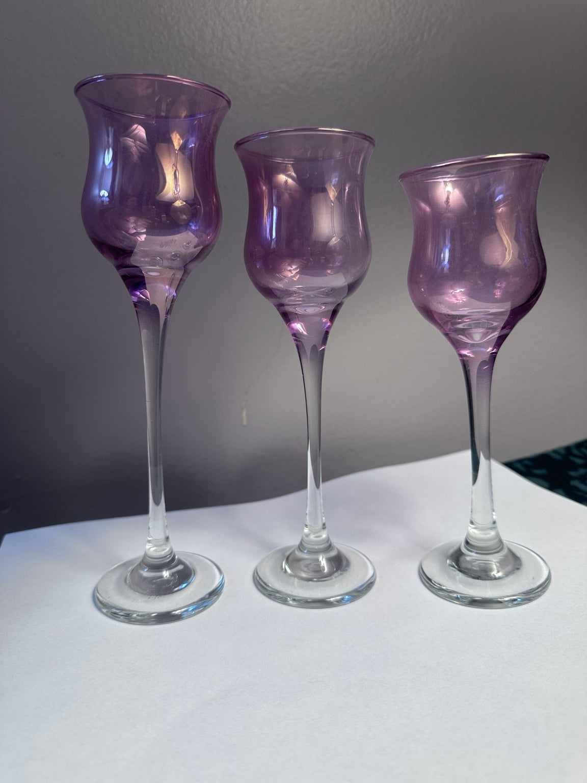 Alternate view of PartyLite purple glass candle holder set