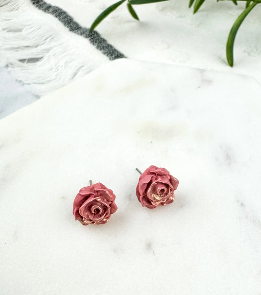 Rose Stud Earrings Pink